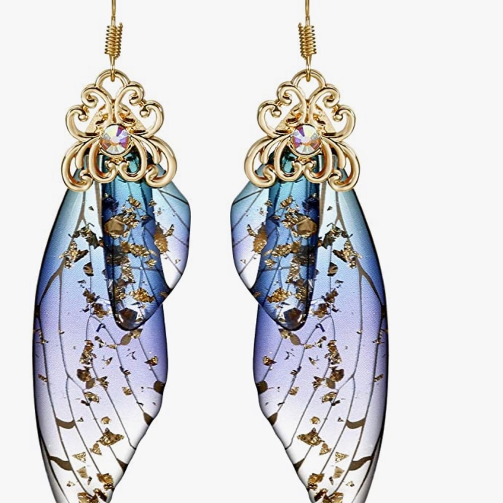 COPY - NWT Butterfly Wing Drop Dangle Earrings Gold Plated Crystal Rhinestone